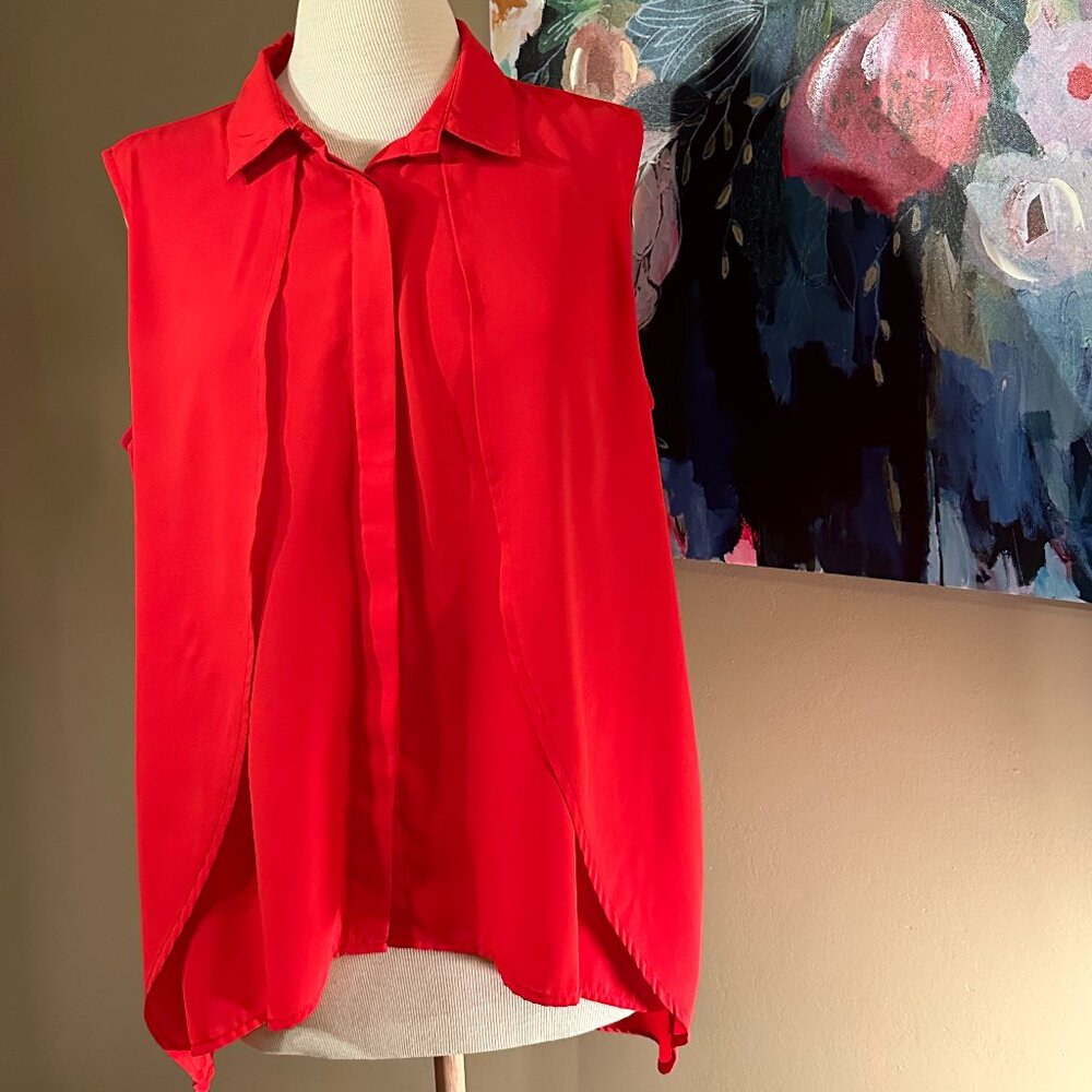 Linea Domani Red Sheer Sleeveless Layered Blouse Size X-Large